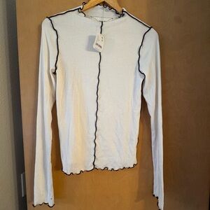 We The Free White Long Sleeve Top with Black Edging